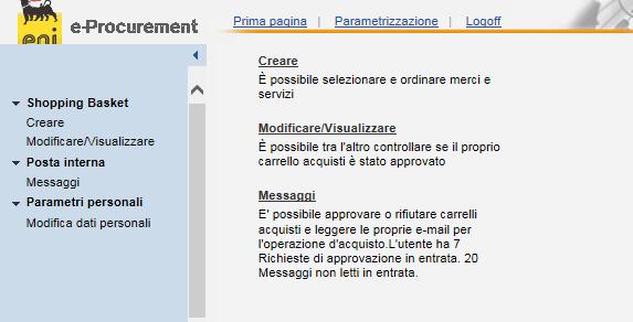 Richiesta generica: Monitorare il carrello preventivo Una volta inserito, da parte del fornitore, il preventivo va in approvazione in prima istanza ad un incaricato Eniservizi (1 step approvativo).