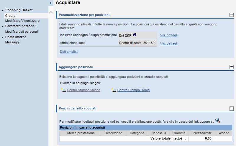 Richiesta specifica: Creare un carrello Cliccando ZSHS (per la Richiesta Specifica