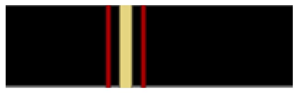 orizzontale di 3 I talloncini del soggolo sono di colore oro, nel numero di tre e bordati di colore rosso, striati di blu scuro nella parte centrale (larghezza di ogni talloncino 6 mm) ed applicati