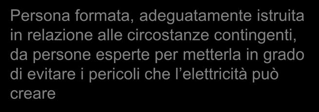 tali da consentire di evitare i pericoli che l elettricità può creare Persona formata, adeguatamente istruita in relazione alle circostanze contingenti, da persone esperte per metterla in grado di