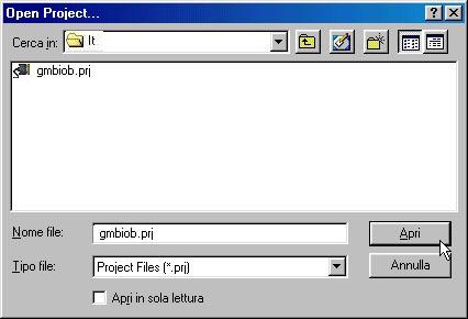 file di progetto usando il menu Project Open.