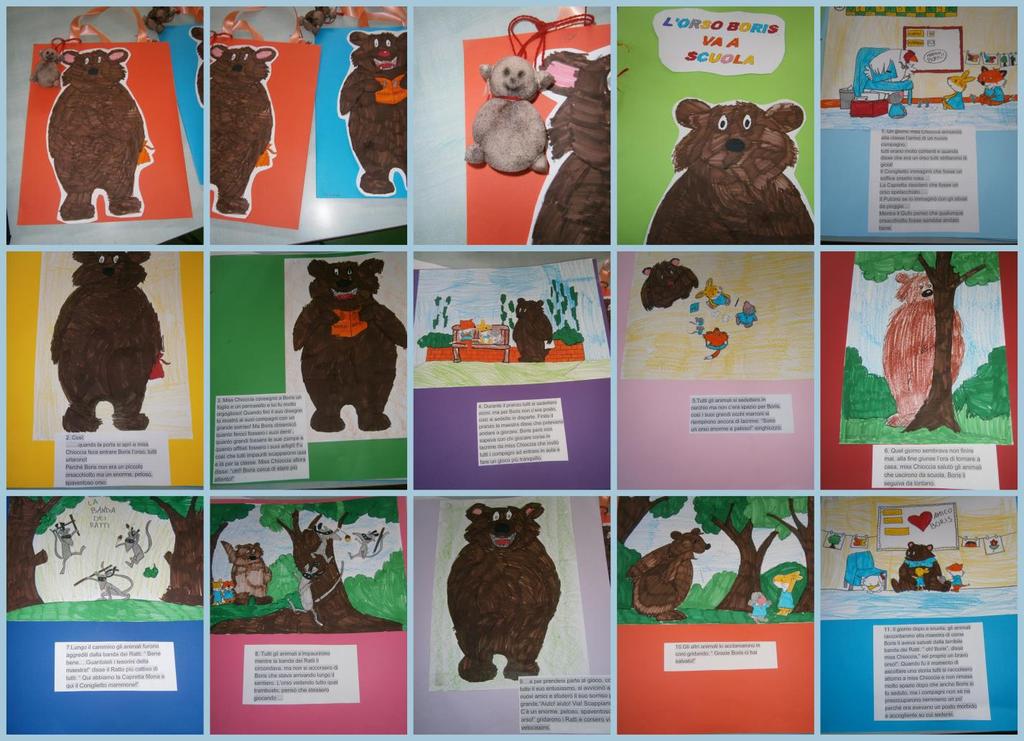 PROGETTO CONTINUITA L orso Boris va a scuola Lettura del libro Preparazione cartellette Lavoro individuale (vedi foto) Coloriamo le
