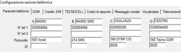 TECNOCELL 3: CENTRALE - abilitazione TECNOCELL 3 - abilitazione risposta - numero messaggio emergenza - intestazione messaggio emergenza -
