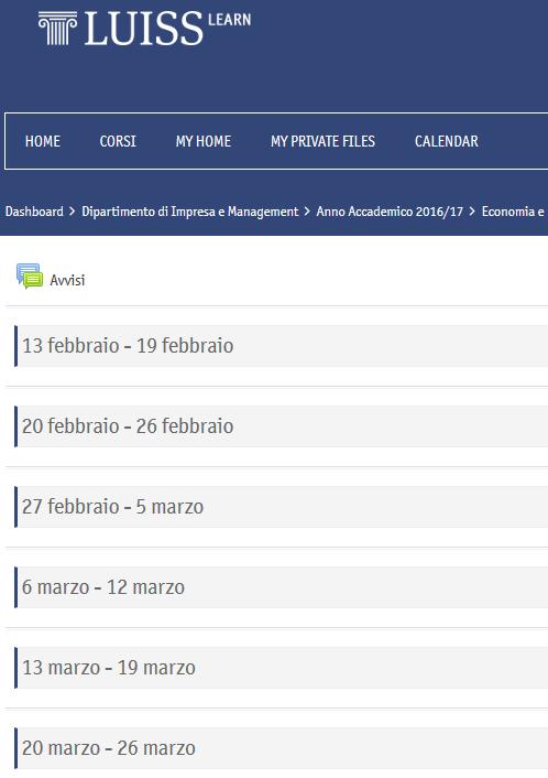 3. Primi passi nella configurazione del corso Una volta eseguito l accesso ad uno specifico corso, l