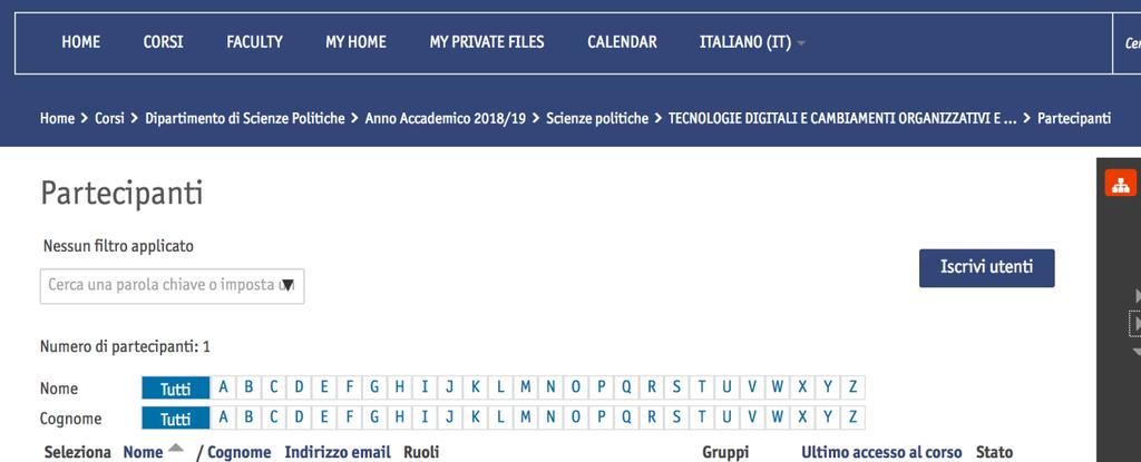 Cliccando sul tasto Iscrivi Utenti si apre una piccola finestra (pop-up) dove è possibile selezionare l utente specifico iniziando a scrivere il nome o il cognome.