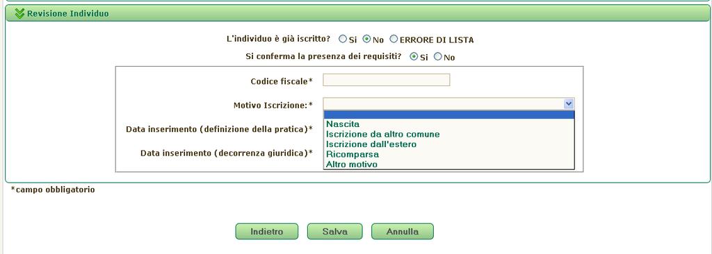 È importante sottolineare che la data di decorrenza giuridica deve essere precedente alla data di definizione della pratica.