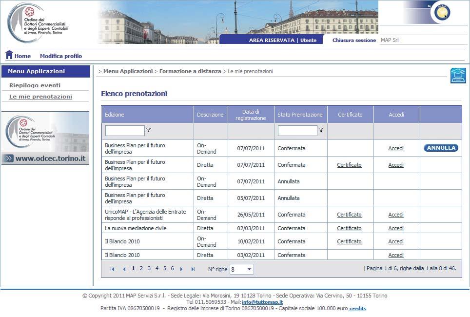 Per accedere agli eventi prenotati