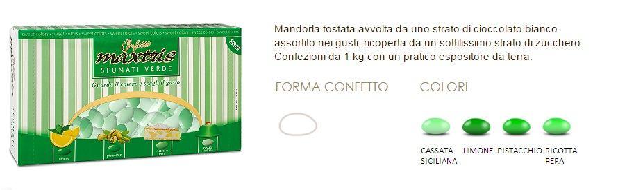 CONFETTI MAXTRIS SFUMATI VERDE COD.SFUVER CONFETTI MAXTRIS ALLA MANDOLRA SFUMATI VERDE 1KG CF 13,80 3 CONFETTI MAXTRIS TIRAMISÙ COD.