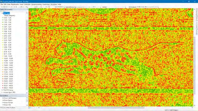 Fig.10 Visualizzazione tramite lo SLOPE di un particolare le pendenze maggiori sono evidenziate dal colore rosso; nel disegno del giaguaro si può