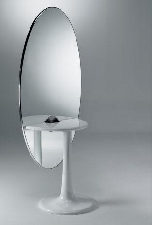 Oval or rectangular mirror with mechanism to be transformed into a able.