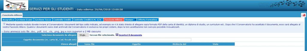 SOLO TRIENNI E BIENNI CARICAMENTO ISEE e DICHIARAZIONE CREDITI Cliccare su Fascicolo Allievo Cliccare su Sfoglia e scegliere il documento dal proprio pc; indicare l oggetto del documento e cliccare