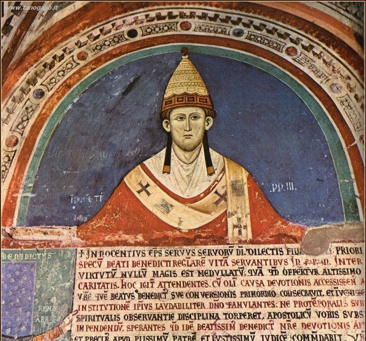 Papa Innocenzo III mostra la Bolla delle donazioni