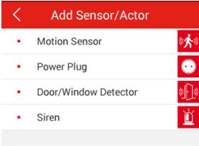 Proviamo ora a configurare il dispositivo ricevente: Dopo aver premuto l'icona Sensor/Actor" nella schermata di vista live della telecamera, si accederà all'elenco di sensori/ attuatori.