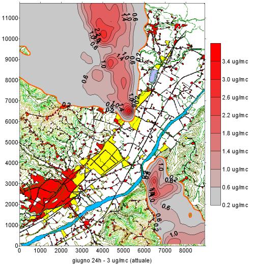 Figura 1: andamento delle concentrazioni al suolo delle emissioni di ossidi di azoto della ditta Jesi Energia S.p.A.