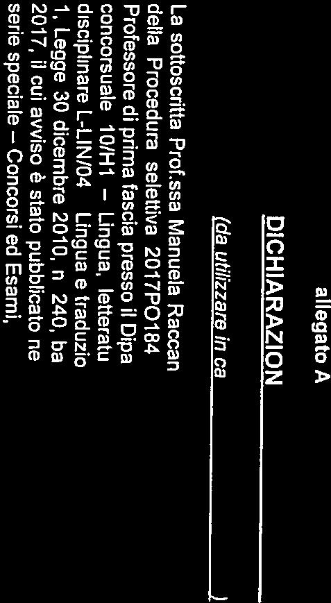 18, comma di prima fascia presso Il Dipartimento di Studi linguistici e letterari - il settore Allegato? la chiamata di n.