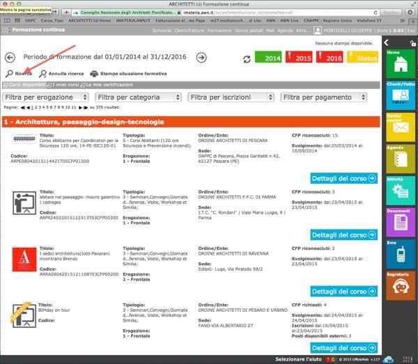 11. Si aprirà una pagina con l'elenco di tutti i corsi accreditati in Italia di