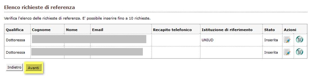 19. Il sistema riassume le richieste di referenza