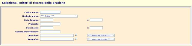 La ricerca può essere effettuata solo all interno dell insieme di pratiche in cui l intestatario o il professionista sono associati.