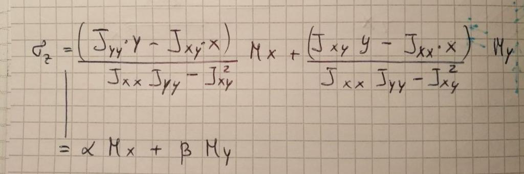 La tensione assiale in direzione z è funzione di x e y, dei momenti flettenti e dei momenti d inerzia.