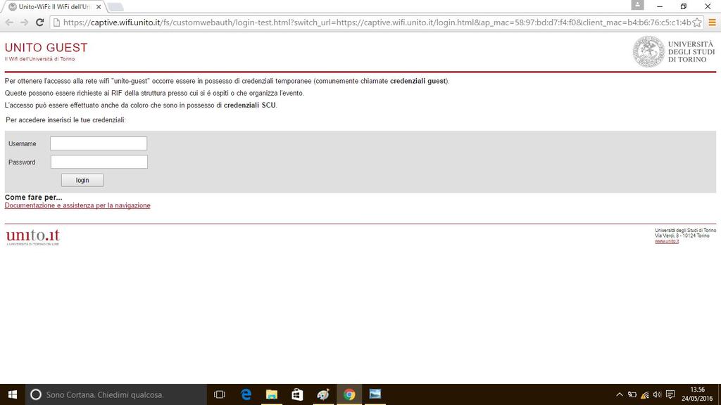 Manuale d utilizzo di UNITO-GUEST v 1.00.01 6 Si aprirà automaticamente una pagina in cui inserire le proprie credenziali.