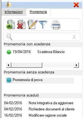 Gestione dei promemoria E stata rivisitata la gestione dei promemoria presenti nei contenitori con il menu grafico.