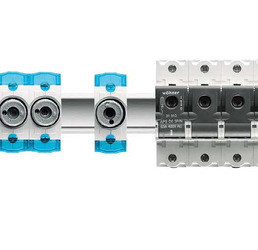 Panel Componenti per montaggio a pannello e su guida DIN 6 Componenti per montaggio tradizionale a vite o fissaggio a scatto su guida DIN Wöhner offre un ampia gamma di componenti anche