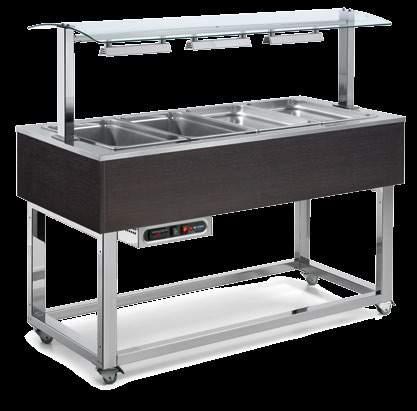 Isole del Gusto con vasca calda bagnomaria. Food Islands with bain marie hot well units.