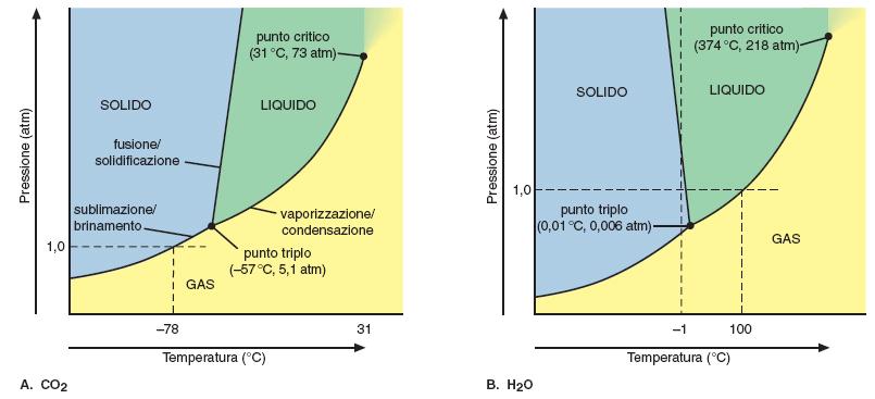 Diagrammi di fase per CO 2 e H 2 O A.