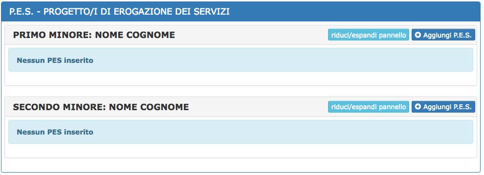 Si ricorda che i minori mostrati in questa sezione sono quelli per i quali si è selezionato SI alla domanda precedentemente posta nel pannello di inserimento del