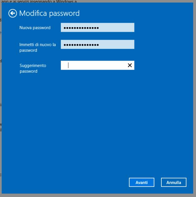 5) Inserire la nuova password nei due campi ed