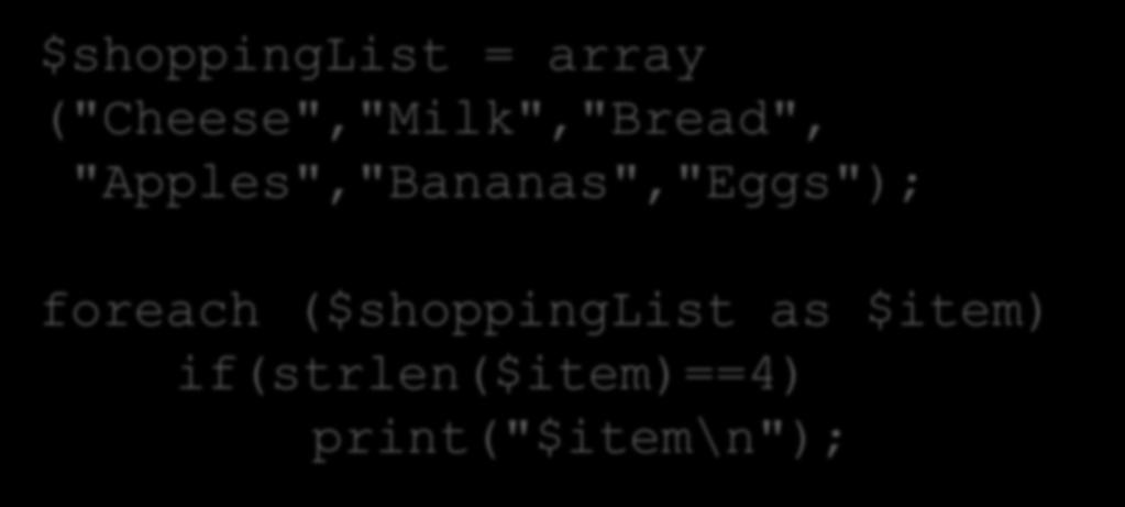 Soluzione $shoppinglist = array ("Cheese","Milk","Bread",