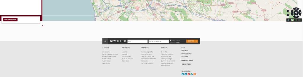 L Home Page è caratterizzata da un menu di navigazione, una mappa cartografica bidimensionale e una serie di filtri per la visualizzazione dei mezzi stessi.