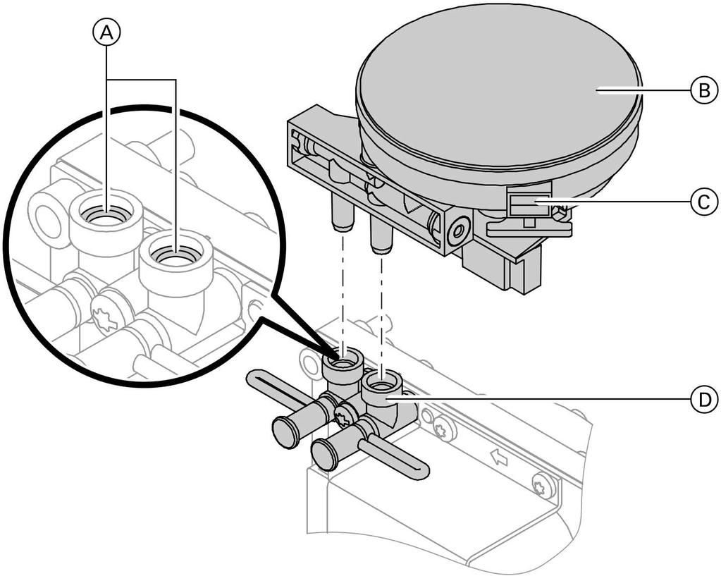 Eliminazione dei guasti Riparazione (continua) Controllare gli O-Ring: A O-Ring B Sensore 1. Staccare il collegamento a spina elettrico C. 2.