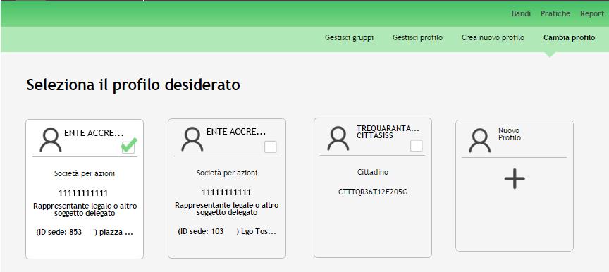 Per ogni gruppo creato sono presenti le funzioni:elimina e DELEGA. Al termine delle operazioni tornare all elenco dei propri profili.