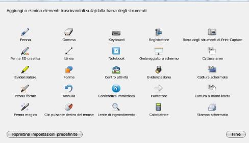 tramite la X rossa La barra degli strumenti può essere personalizzata: un clic destro sulla barra e viene visualizzato il pannello degli