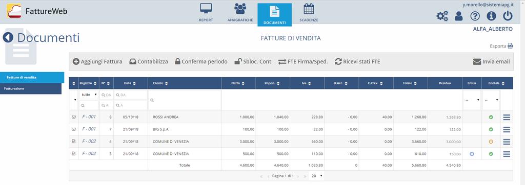 EMETTERE LA FATTURA 1) Posizionarsi sul bottone DOCUMENTI, sezione