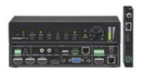 PRESENTATION SWITCHER e SCALER KNX HDSC31D4K (HDSC31D4K) Switch & scaler dotato di 3 ingressi video (1 HDMI, 1 DisplayPort e 1 VGA) ed 1 uscitea HDBaseT PoE (la lunghezza massima di cavo Cat.