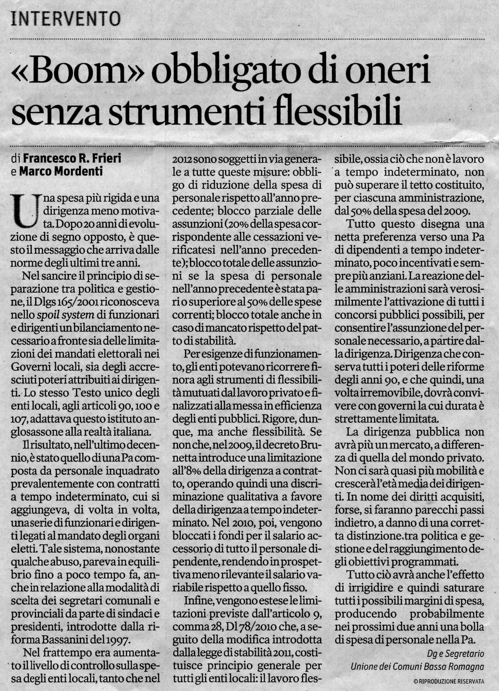 Rassegna Stampa del 09 Gennaio 2012 Da