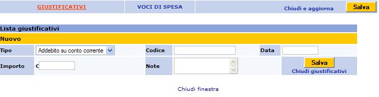 giustificativi di pagamento: In questa maschera si attiva il link