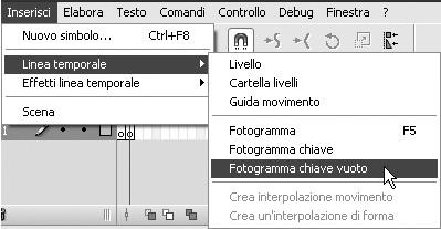 Apri in menu Inserisci e selezionala la voce Linea temporale, quindi fai clic sulla voce Fotogramma chiave vuoto (vedi figura 7.5).