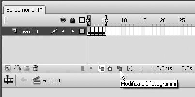 10-Cap07_FLCS3.qxd 18-11-2009 12:07 Pagina 205 CAPITOLO 7 LE ANIMAZIONI E LA TECNICA ONION SKIN 205 4. Fai clic sul pulsante Modifica più fotogrammi (vedi figura 7.