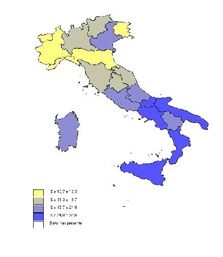 tasso di inattività pr rgion Font: laborazioni Staff SSRMdL di Italia Lavoro