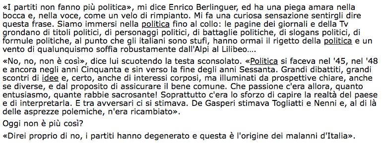 Problema? In questa intervista c è più politica o più moralismo?