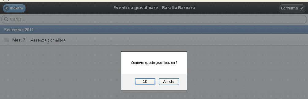 Selezionando l alunno si apre una nuova schermata con il dettaglio dell assenza da giustificare: