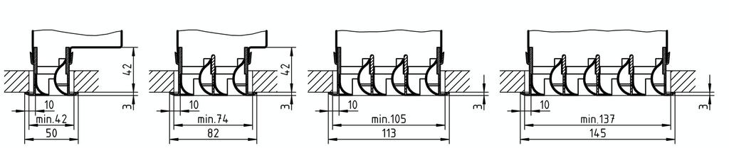 Dimensioni DSX-XXL-S, senza profilo Per il montaggio in controsoffitti chiusi oppure fra le doghe. DSX-XXL-S-1 DSX-XXL-S-2 DSX-XXL-S-3 DSX-XXL-S-4 1.) 2.