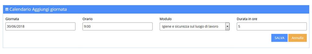 Se non è stata inserita la data di avvio del corso non sarà possibile procedere con l inserimento delle giornate.