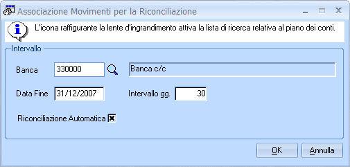 come conto banca a livello del Piano dei Conti. Data fine. Indica la data limite dei movimenti da considerare.