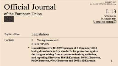 La direttiva 2013/59/Euratom abroga 5 direttive precedenti, inclusa la precedente direttiva sui Basic Safety Standards (96/29/Euratom) Sono aumentati gli articoli aventi come oggetto l esposizione al