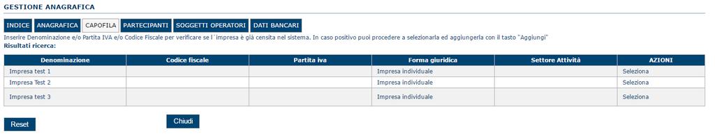 Nota: Non si dovranno reinserire i dati delle singole imprese ma basterà richiamare i profili già inseriti nella precedente fase seguendo le istruzioni dei paragrafi seguenti. 5.2.1.