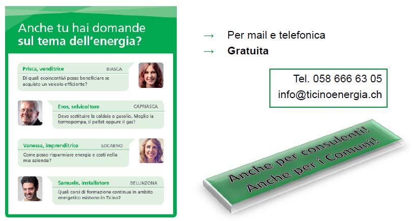 TicinoEnergia Supporto ai Comuni Attività di sostegno targate TicinoEnergia Organizzazione/presenza stand informativi durante gli eventi locali Organizzazione Serate energia Formazione Pusch per le